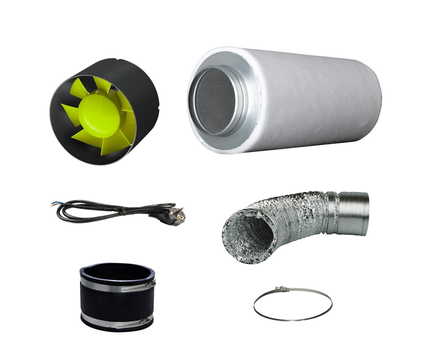 Abluft Komplett Set Eco Midi 200mh 125mm mit Rubber Duct